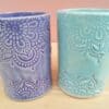 Mandala soap dish and toothbrush pot set, Aqua or purple bathroom accessory, Stoneware pottery, home decor, Indian inspired ceramics - Image 4