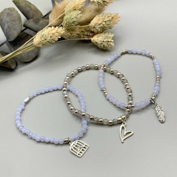 Blue Lace Agate Trio stretchy bracelets