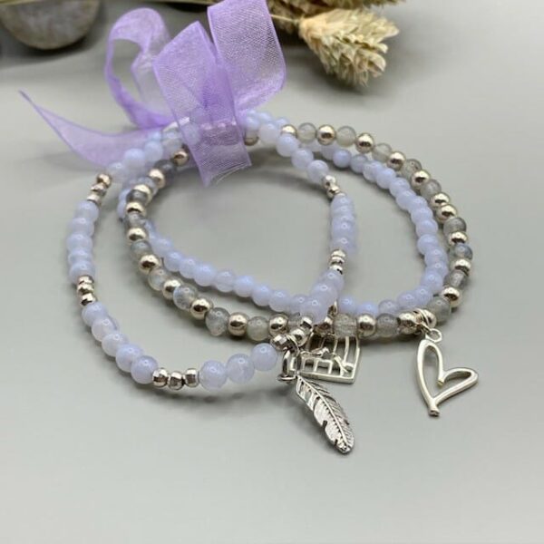 Blue Lace Agate Trio stretchy bracelets