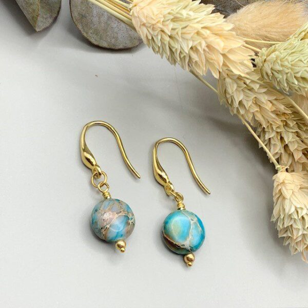 Blue Terra Jasper gold drop earrings