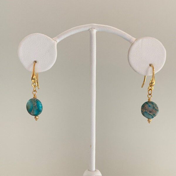 Blue Terra Jasper gold drop earrings
