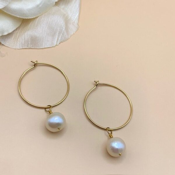 Gold and pearl hoop earrings
