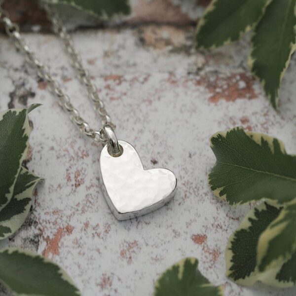 Asymmetrical handmade solid sterling silver hammered heart pendant necklace on maxi belcher chain