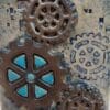 Blue square ceramic vase, Vase with computer component pattern and cogs, Straigth vase, Geeky stoneware vase - Image 2