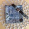 Square steampunk ceramic trinket dish, Plate with circuit board impression and cogs, Blue stoneware tray, Gift for him