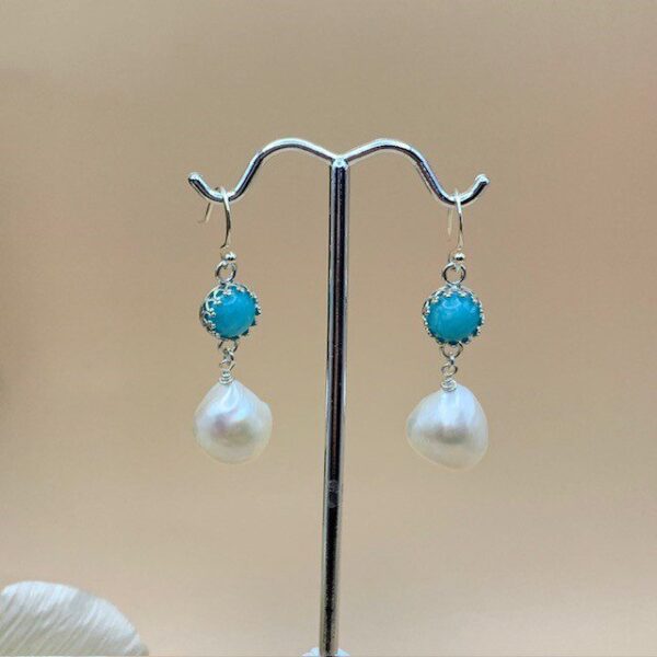 Amazonite and Pearl silver drop earrings