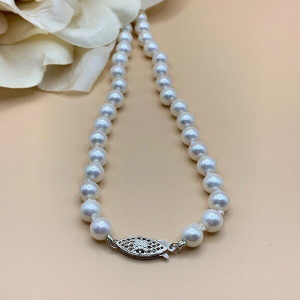 White Shell Pearl and Silver Necklace