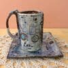Square steampunk ceramic trinket dish, Plate with circuit board impression and cogs, Blue stoneware tray, Gift for him - Image 7