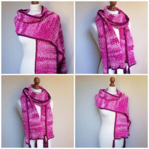 large crocheted pink scarf