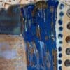 Blue Patchwork ceramic trinket dish, Stoneware jewellery holder with feet, Steampunk tray - Image 5