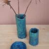 Blue green ceramic vase, Deep lagoon pen pot, Hand built stoneware vessel