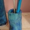 Blue green ceramic vase, Deep lagoon pen pot, Hand built stoneware vessel - Image 3
