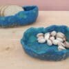 Blue green ceramic dish, Deep lagoon bowl, Hand built stoneware vessel for tapas