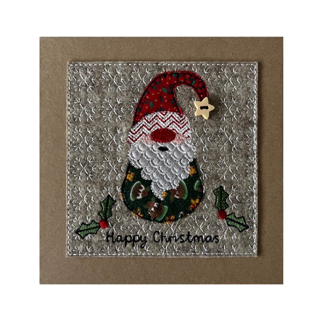 Gnome Christmas Card, Jolly Textile Gnome Christmas Card | Buy Indie