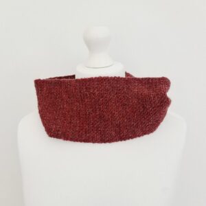 Autumn Glow Cowl Scarf, crochet neck warmer in rich red British wool yarn.