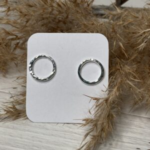 silver hammered circle stud earrings