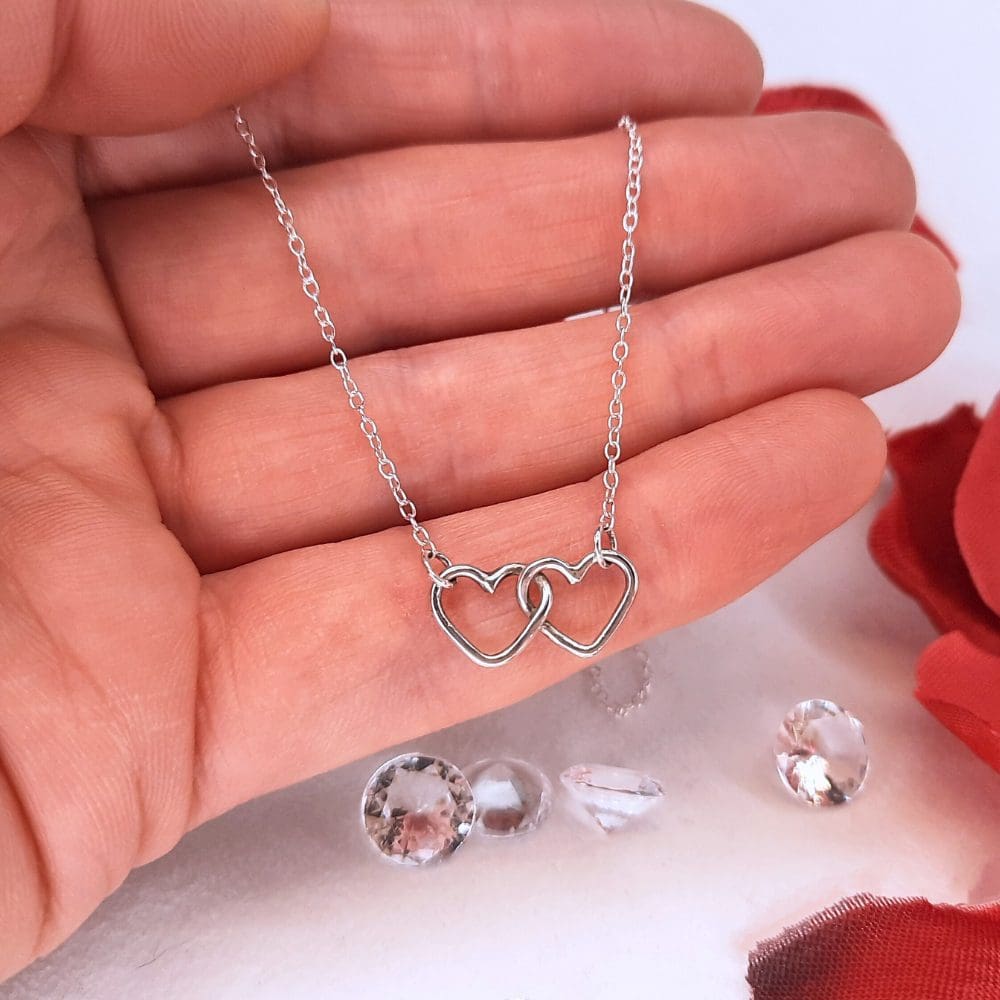Buy Double Heart Necklace, Linked Love Hearts Necklace, Gold Heart Necklace,  Silver Heart Necklace Online in India - Etsy