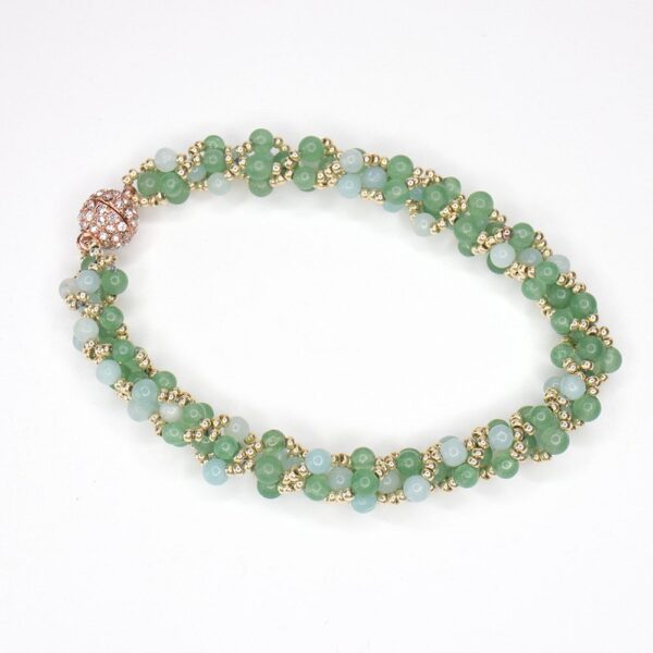 green beadwork bracelet of aventurine and amazonite gemstone beads