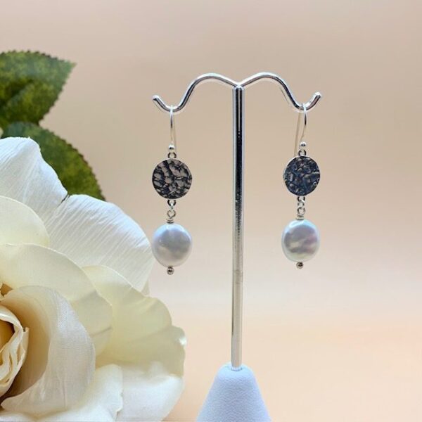 Silver Disc and Pearl Drop Earrings