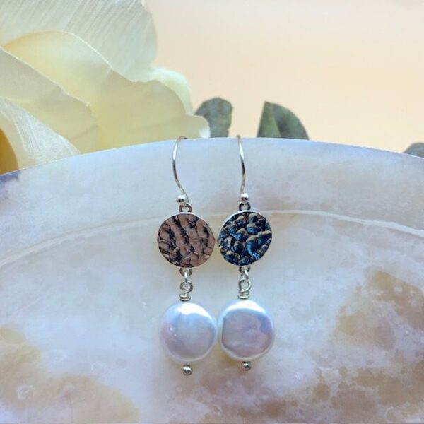 Silver Disc and Pearl Drop Earrings