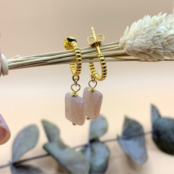 Sunstone and gold hoop earrings