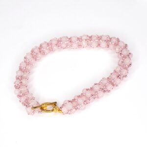 Pink beadwork bracelet in rose quartz gemstone beads