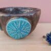 Blue ring dish with red heart, Ceramic ring holder, Trinket bowl, Handmade stoneware ring holder, Ceramic small dish Trinket dish