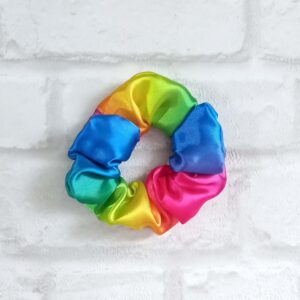 Hair scrunchie in rainbow satin