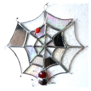 Spider's Web Suncatcher Stained Glass with Spider and Fly