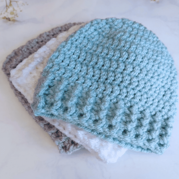 Duck Egg Blue Baby Beanie, 0-3 Months In Aran Yarn - Image 2