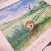 Original Hand Painted Watercolour illustration fine art print painting of an old Hedgehog on the Sussex South Downs - Image 4