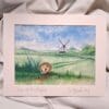 Original Hand Painted Watercolour illustration fine art print painting of an old Hedgehog on the Sussex South Downs - Image 6