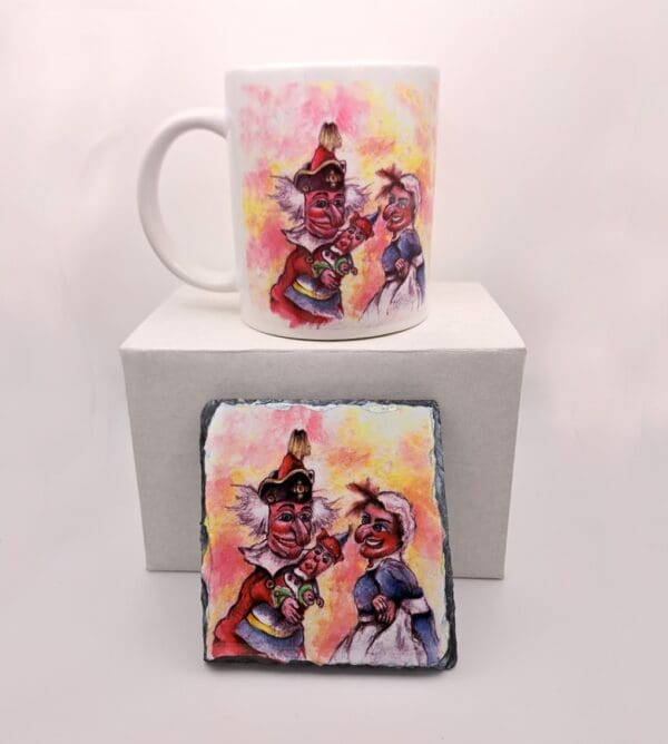 A Punch and Judy show on Weymouth Beach, Mug and Rock Slate Coaster with Gift Box set from my original watercolour painting. - Image 2