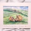 Original Hand Painted Watercolour illustration fine art print painting of Rabbits on the Sussex South Downs for charity - Image 2