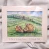 Original Hand Painted Watercolour illustration fine art print painting of Rabbits on the Sussex South Downs for charity - Image 3