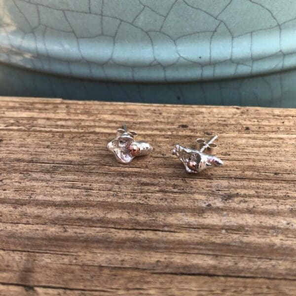 Silver-and-copper-water-cast-stud-earrings