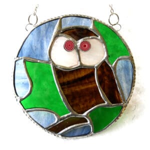 Owl ring stained glass suncatcher handmade british bird