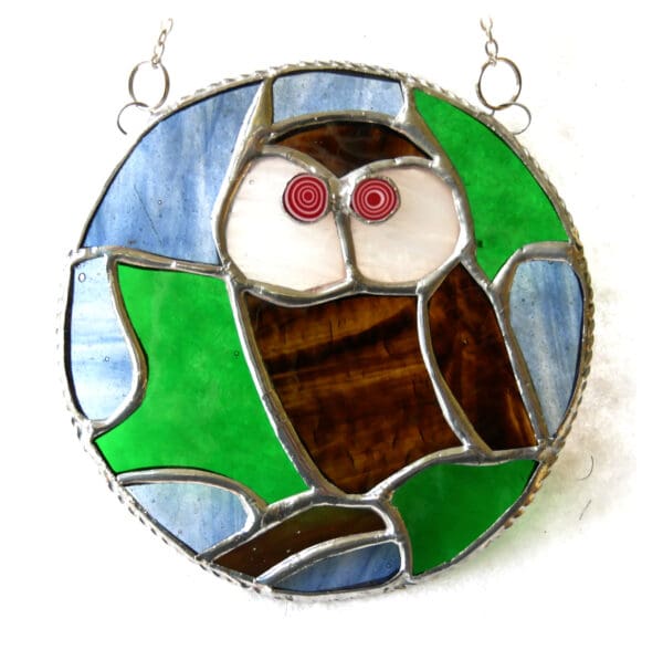 Owl ring stained glass suncatcher handmade british bird