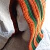 Unisex Crochet Hood - Green, Rust, Black Stripe