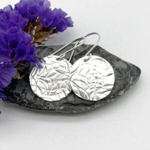 pretty shiny disc shaped drop earrings in sterling silver