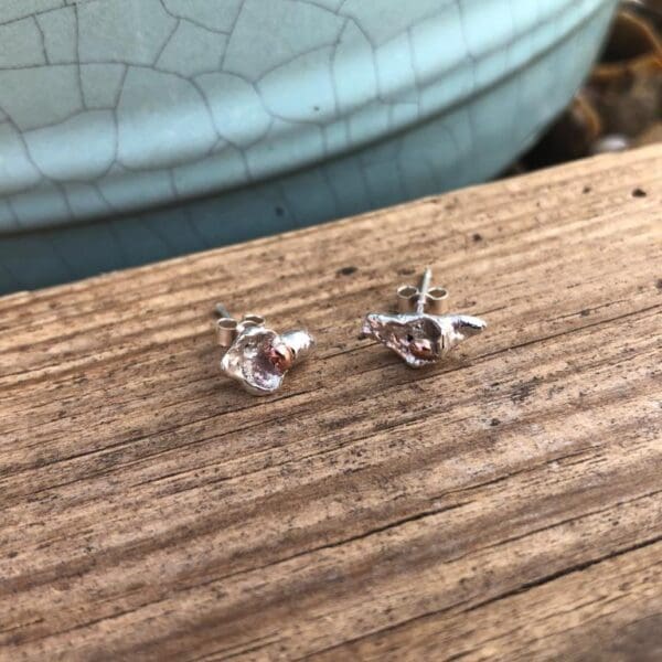 Silver-and-copper-water-cast-stud-earrings