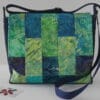 Patchwork messenger style bag made to order in shades of blue and green - Image 2