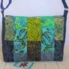 Patchwork messenger style bag made to order in shades of blue and green - Image 4
