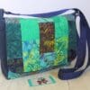 Patchwork messenger style bag made to order in shades of blue and green - Image 3