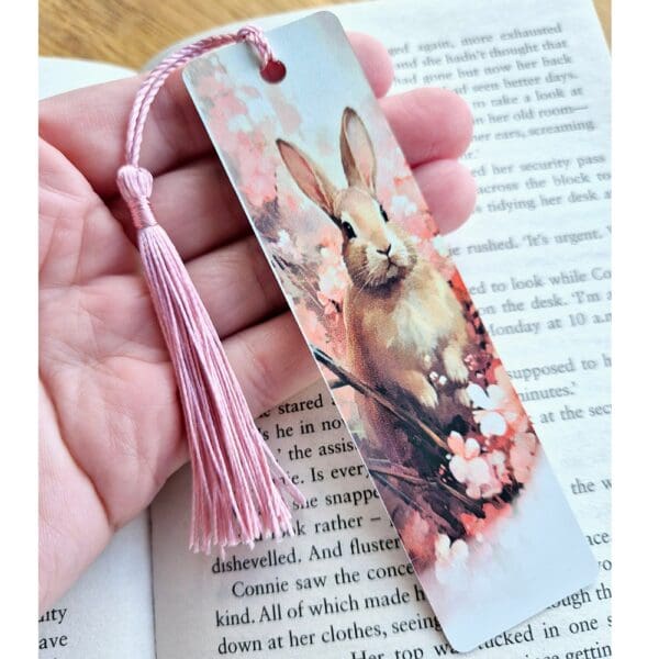 Aluminium bookmark - bunny rabbit pink white