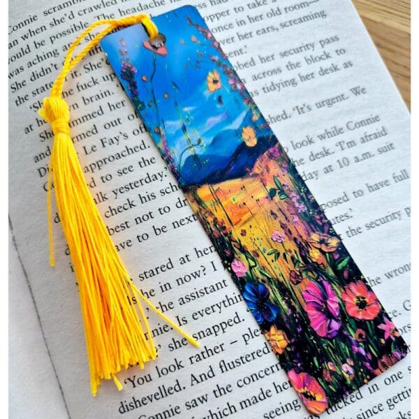 Aluminium bookmark - floral meadow hills bright.