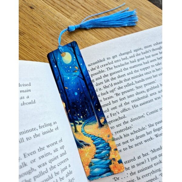 Aluminium bookmark night blue and yellow forest