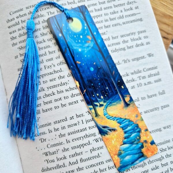 Aluminium bookmark night blue and yellow forest