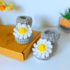 Daisy Crochet Baby Booties - Newborn, 0-3 and 3-6 Months