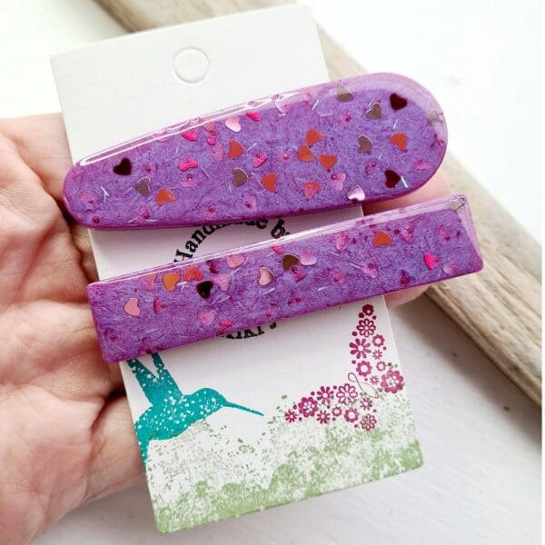 Purple and red hair grip - glitter accessory